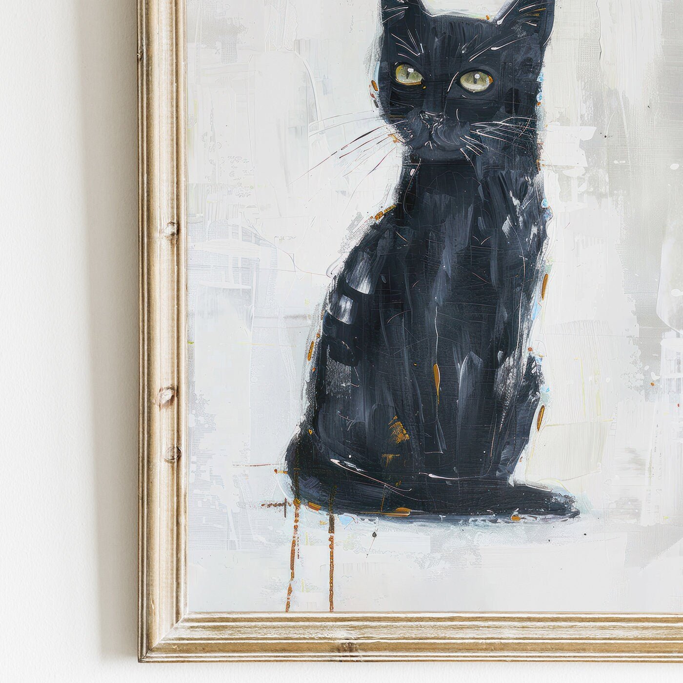 Black Cat Wall Art, Abstract Kitten Print, Vintage Animal Decor - WildfieldPrints