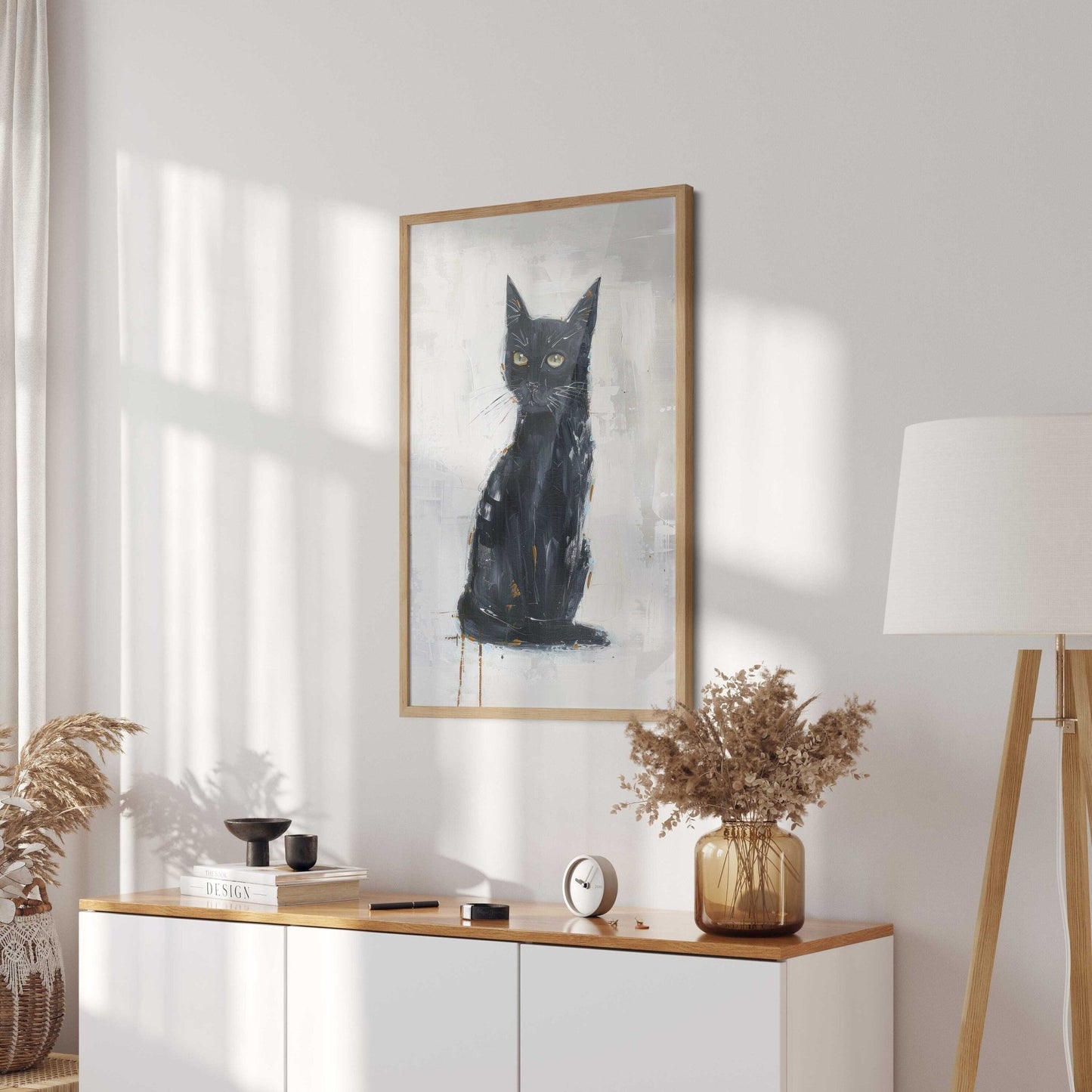 Black Cat Wall Art, Abstract Kitten Print, Vintage Animal Decor - WildfieldPrints
