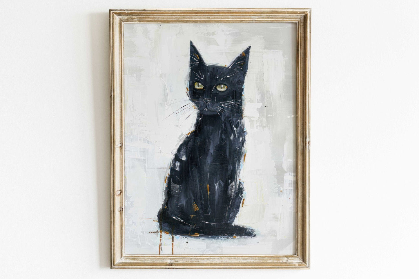 Black Cat Wall Art, Abstract Kitten Print, Vintage Animal Decor - WildfieldPrints