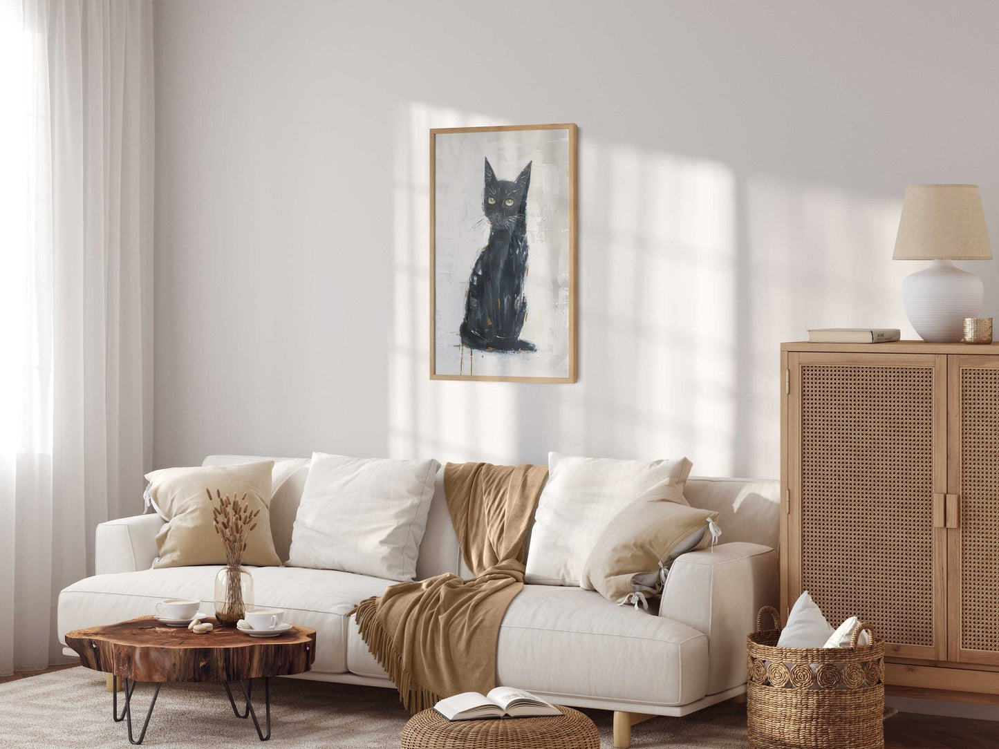 Black Cat Wall Art, Abstract Kitten Print, Vintage Animal Decor - WildfieldPrints