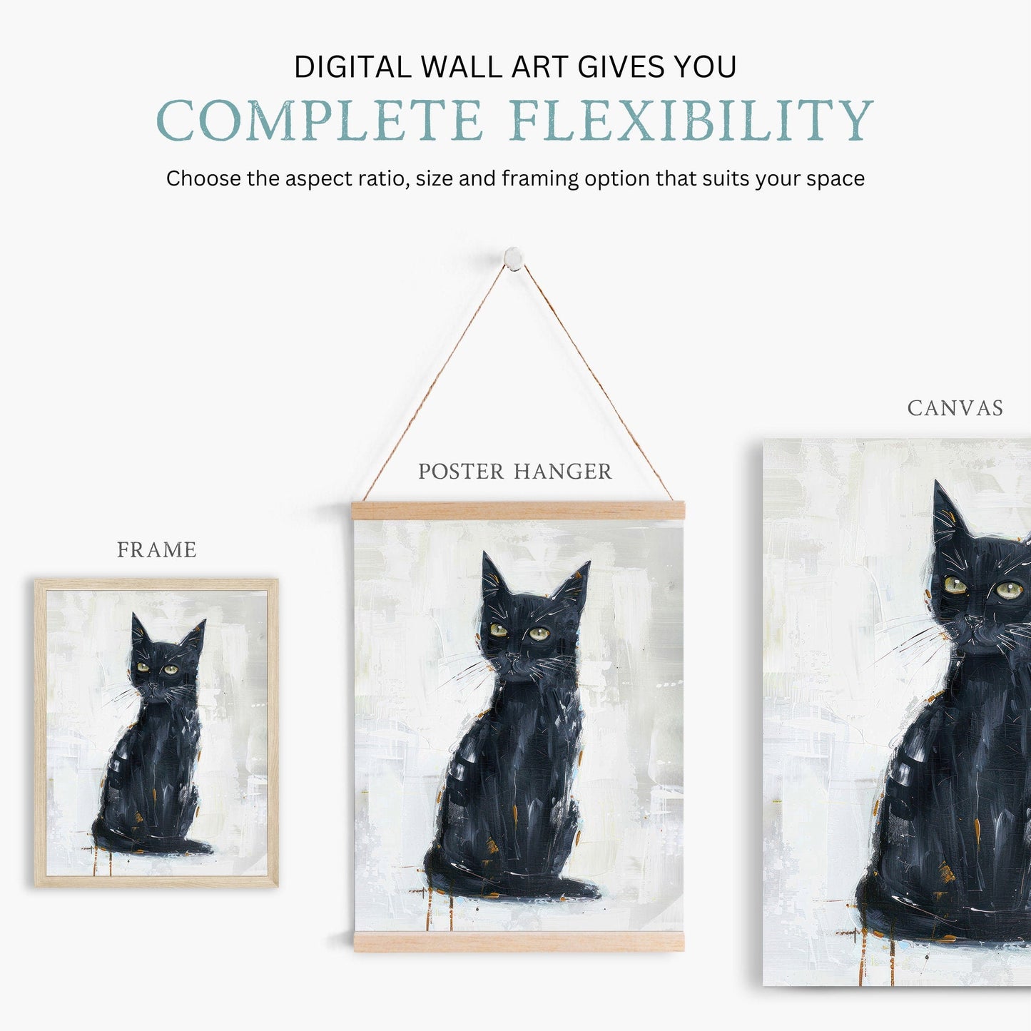 Black Cat Wall Art, Abstract Kitten Print, Vintage Animal Decor - WildfieldPrints