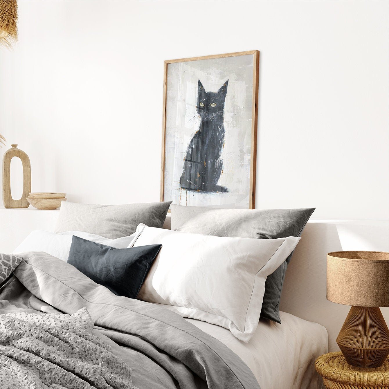Black Cat Wall Art, Abstract Kitten Print, Vintage Animal Decor - WildfieldPrints