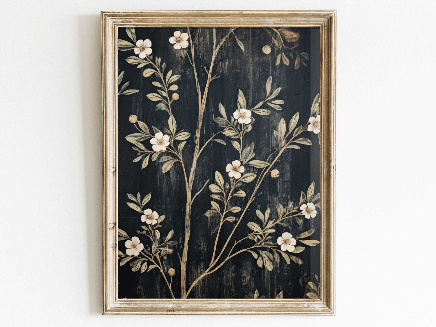 Black Floral Prints, Vintage Farmhouse Wall Art, Elegant Flower Decor - WildfieldPrints