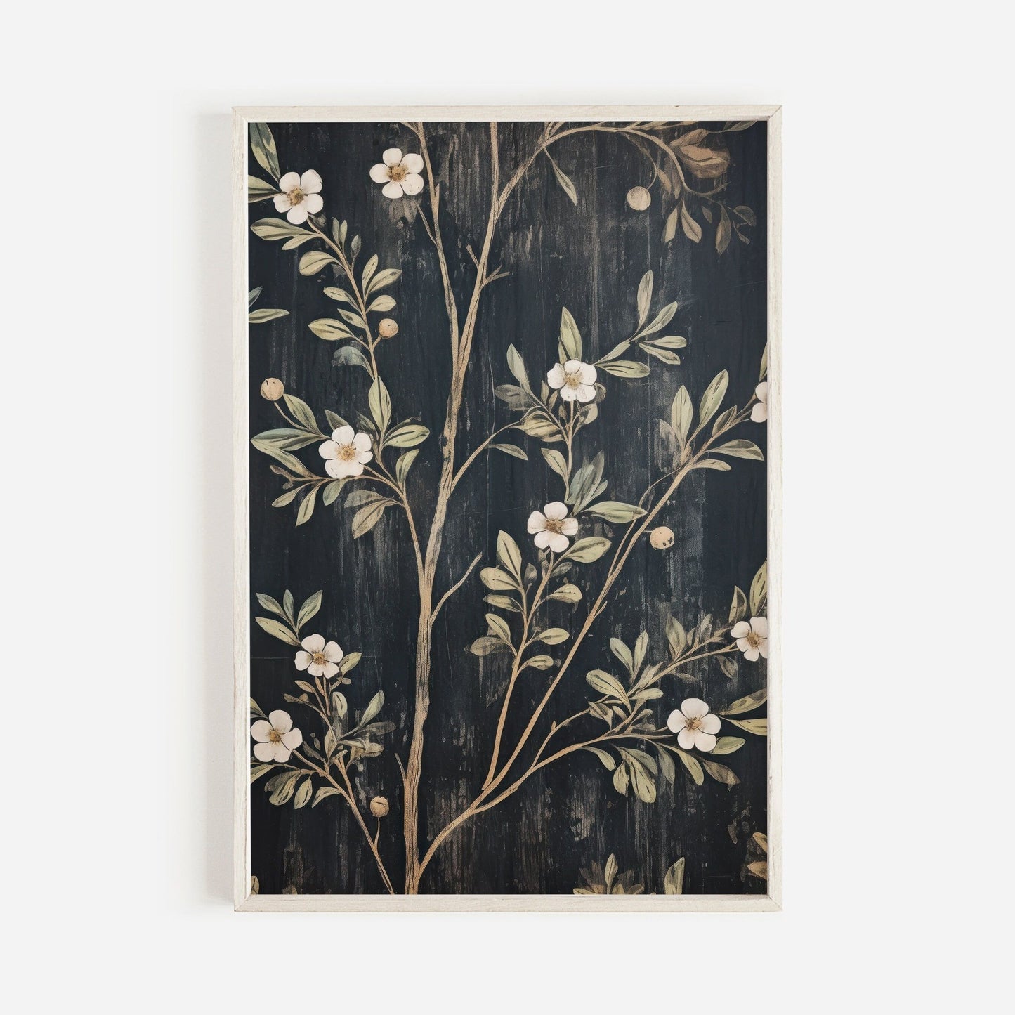 Black Floral Prints, Vintage Farmhouse Wall Art, Elegant Flower Decor - WildfieldPrints