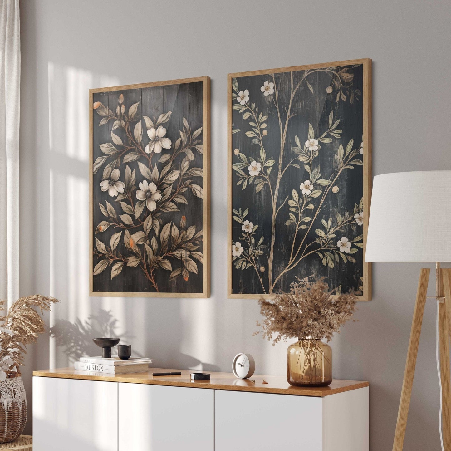 Black Floral Prints, Vintage Flower Wall Art, Country Home Decor - WildfieldPrints