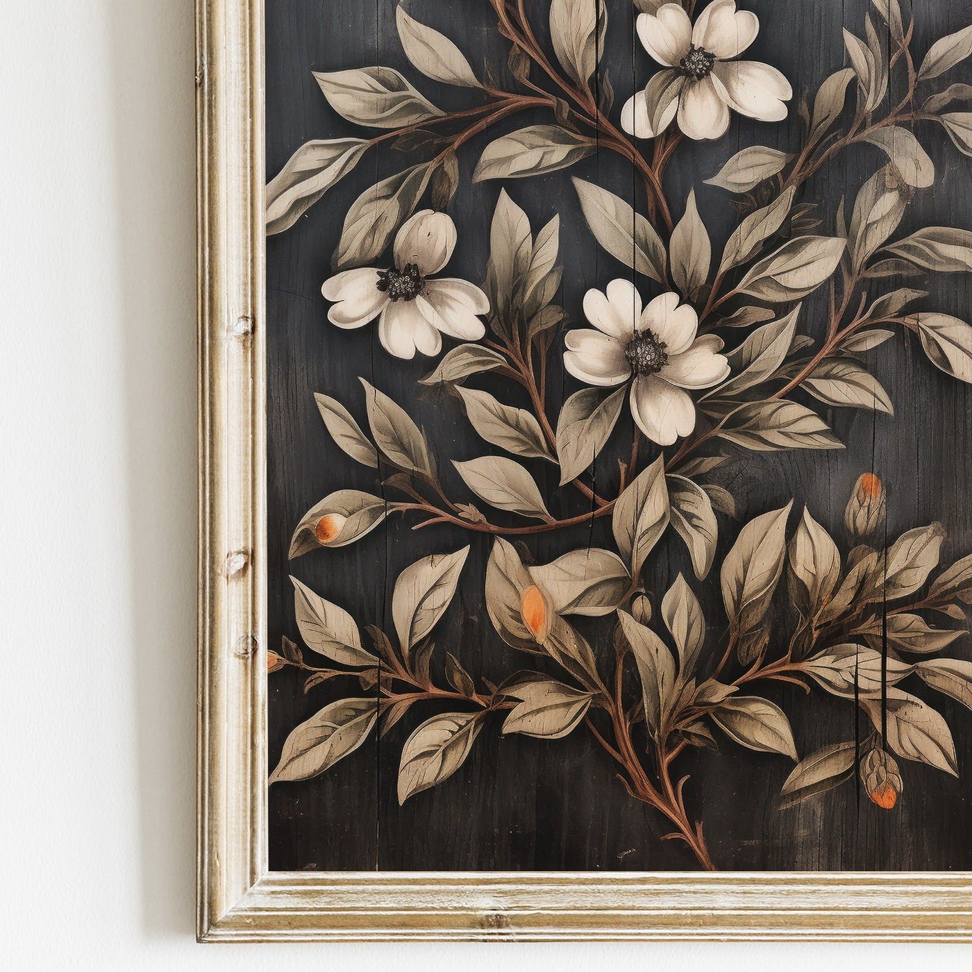 Black Floral Prints, Vintage Flower Wall Art, Country Home Decor - WildfieldPrints