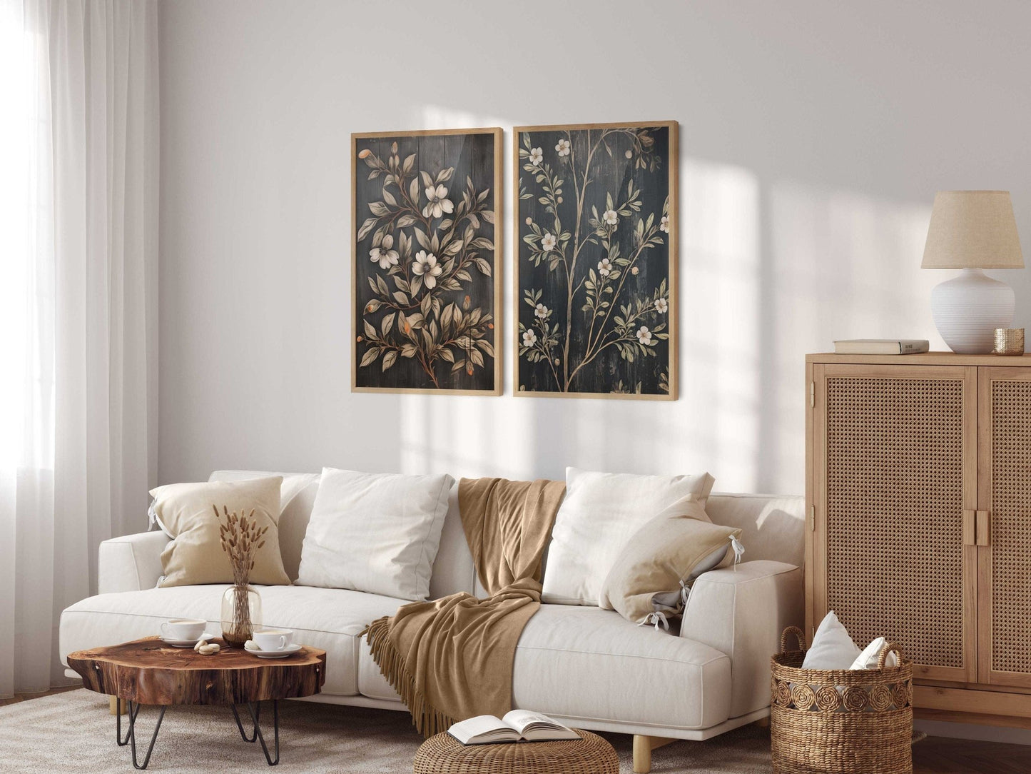 Black Floral Prints, Vintage Flower Wall Art, Country Home Decor - WildfieldPrints