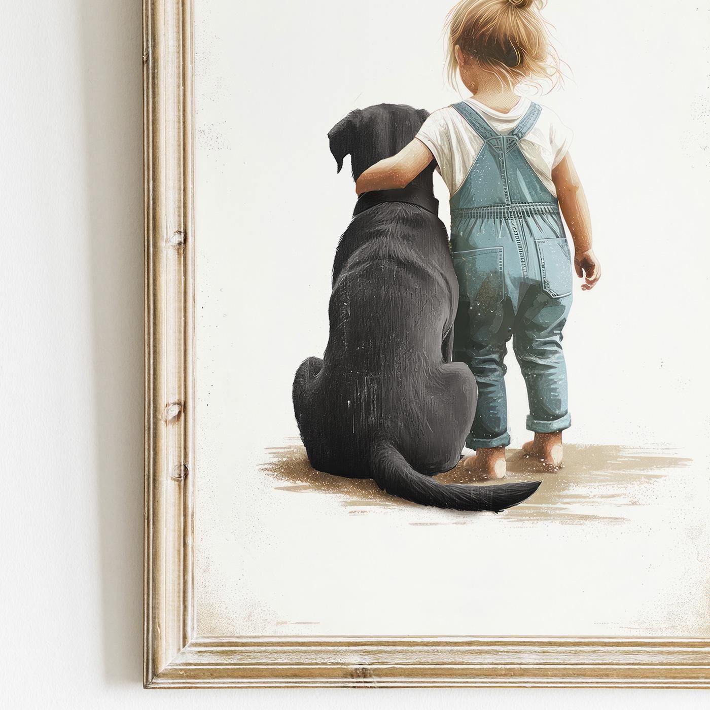 Black Lab Nursery Decor, Girl & Labrador Portrait, Dog Wall Art - WildfieldPrints