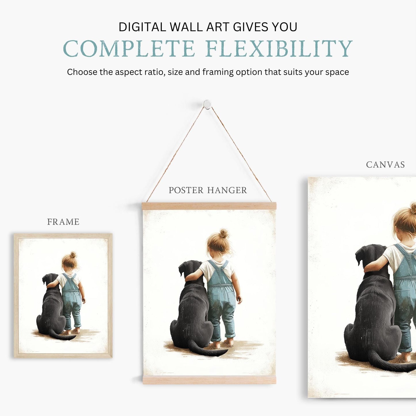 Black Lab Nursery Decor, Girl & Labrador Portrait, Dog Wall Art - WildfieldPrints