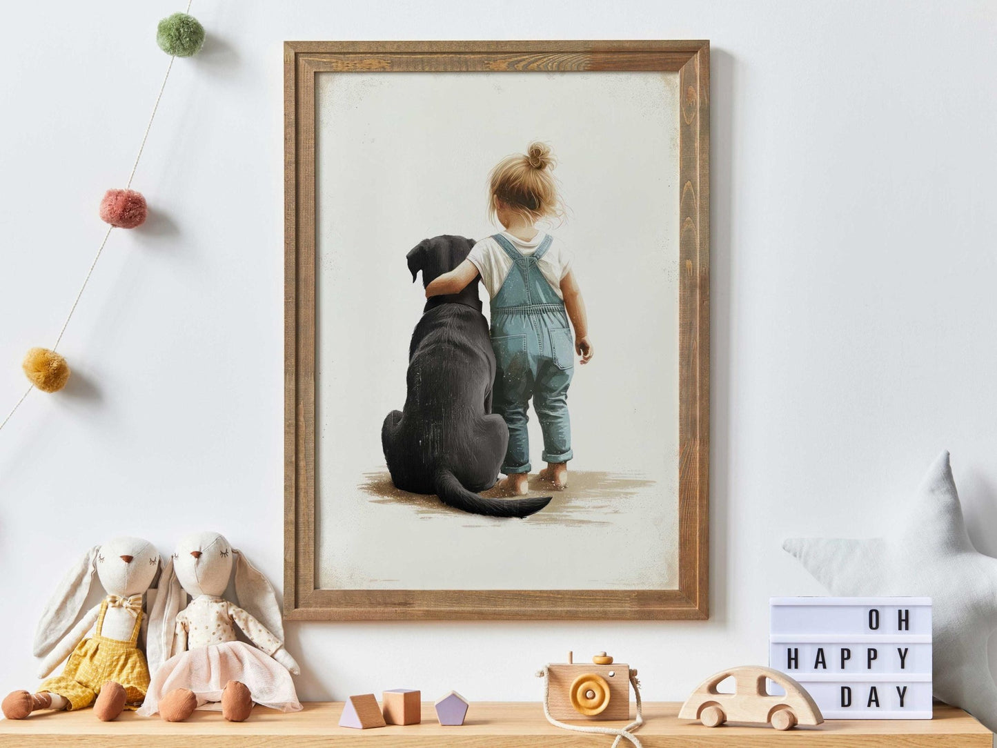 Black Lab Nursery Decor, Girl & Labrador Portrait, Dog Wall Art - WildfieldPrints
