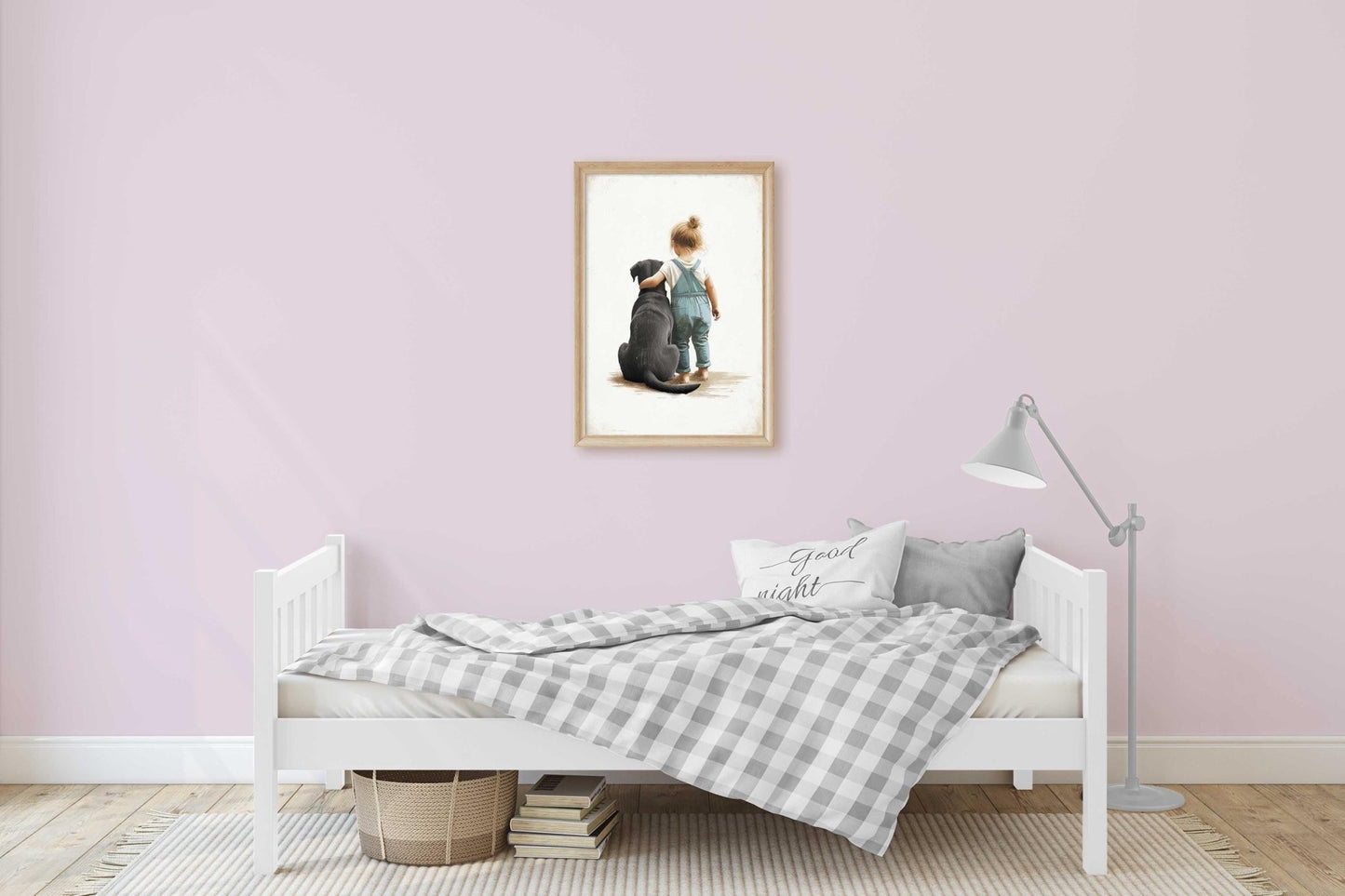 Black Lab Nursery Decor, Girl & Labrador Portrait, Dog Wall Art - WildfieldPrints
