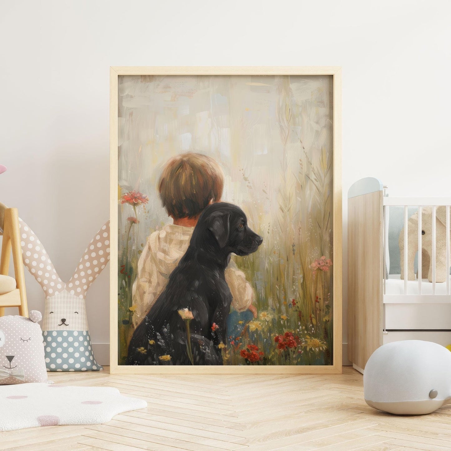 Black Lab Print, Labrador Puppy Art for Nursery, Dog - Themed Decor - WildfieldPrints