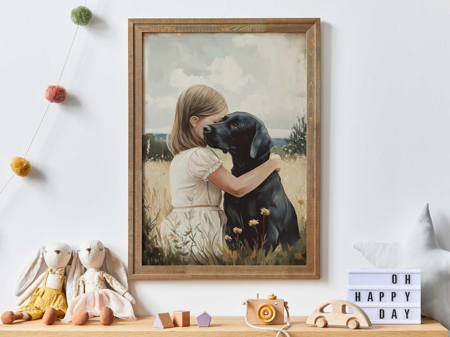 Black Lab Wall Art, Dog Nursery Decor, Girls Room Accent - WildfieldPrints