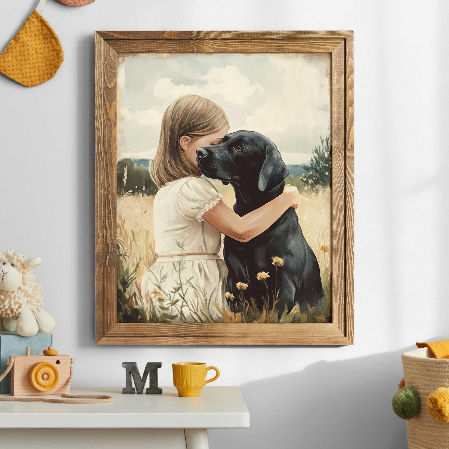 Black Lab Wall Art, Dog Nursery Decor, Girls Room Accent - WildfieldPrints