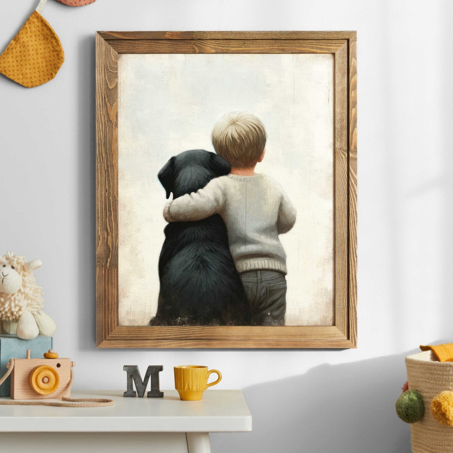 Black Labrador Nursery Decor, Boy & Dog Painting, Puppy Wall Art - WildfieldPrints