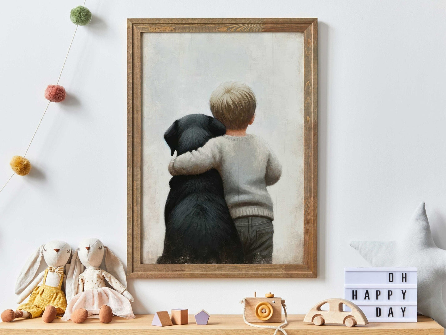 Black Labrador Nursery Decor, Boy & Dog Painting, Puppy Wall Art - WildfieldPrints