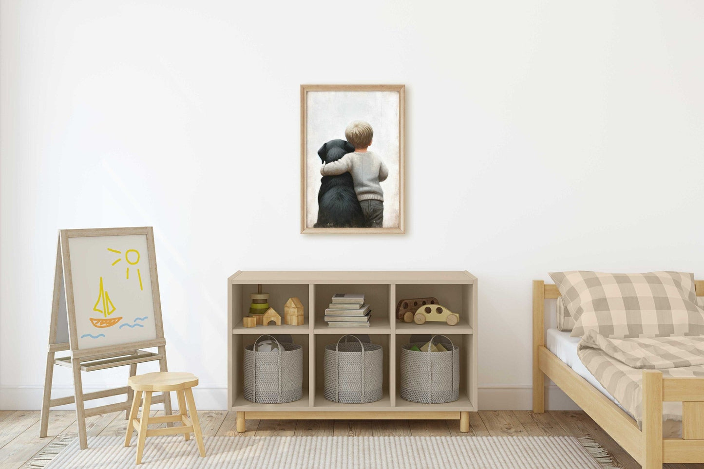 Black Labrador Nursery Decor, Boy & Dog Painting, Puppy Wall Art - WildfieldPrints
