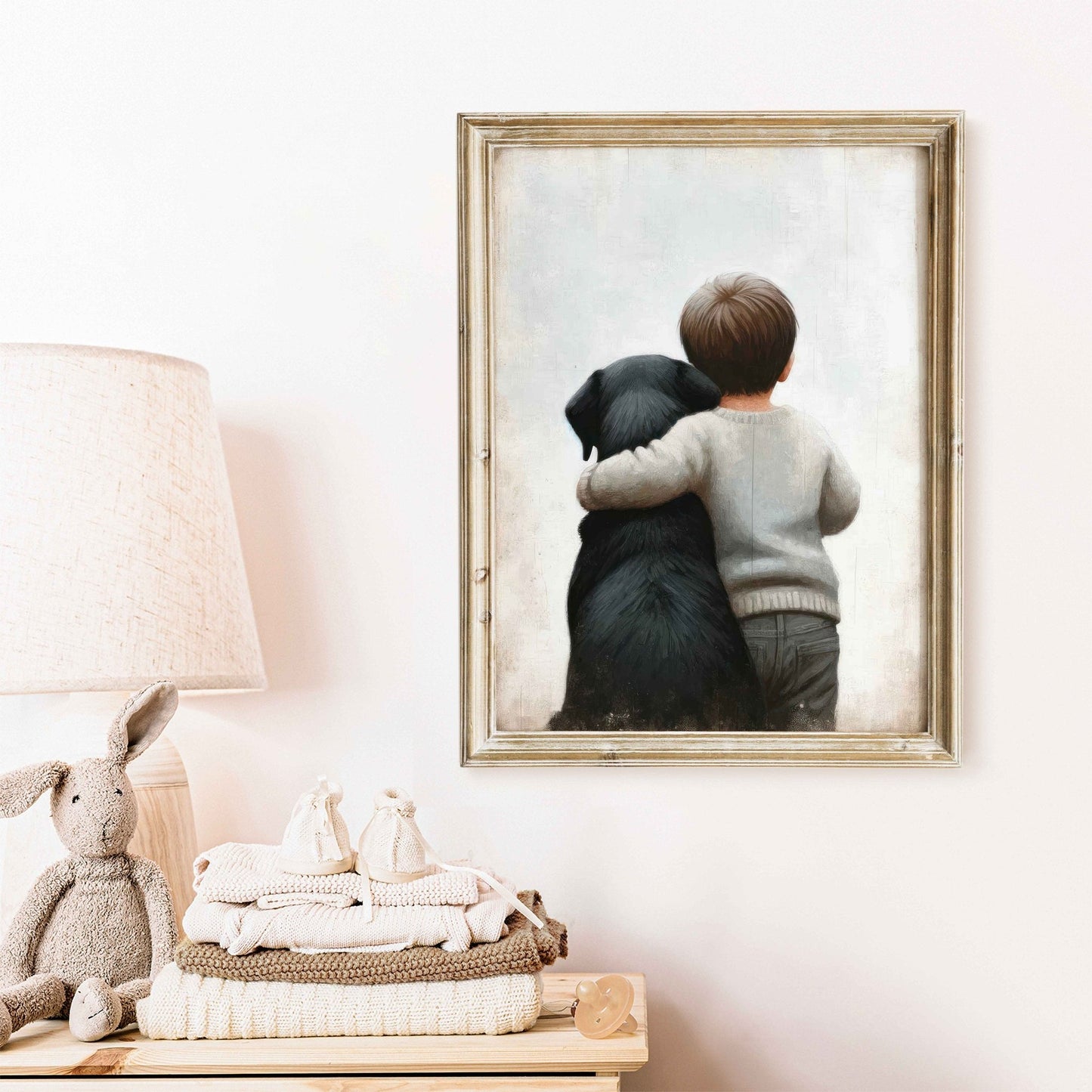 Black Labrador Retriever Nursery Decor, Boy & Dog Art Print, Puppy Decor - WildfieldPrints