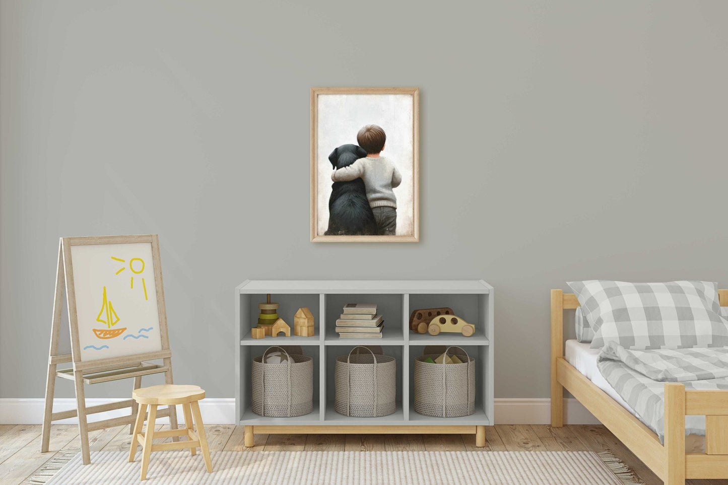 Black Labrador Retriever Nursery Decor, Boy & Dog Art Print, Puppy Decor - WildfieldPrints