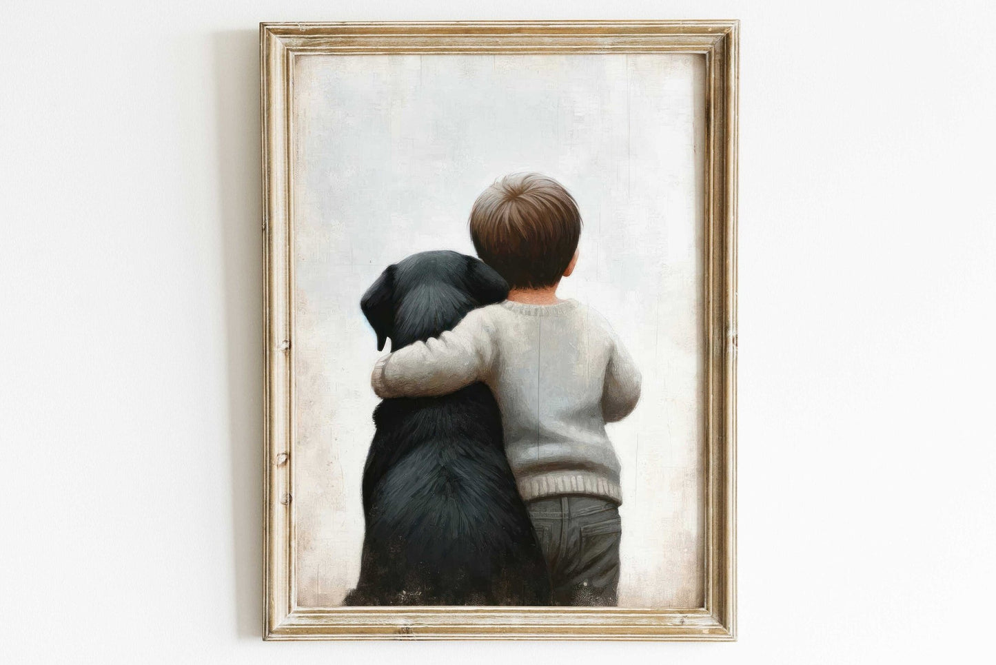 Black Labrador Retriever Nursery Decor, Boy & Dog Art Print, Puppy Decor - WildfieldPrints