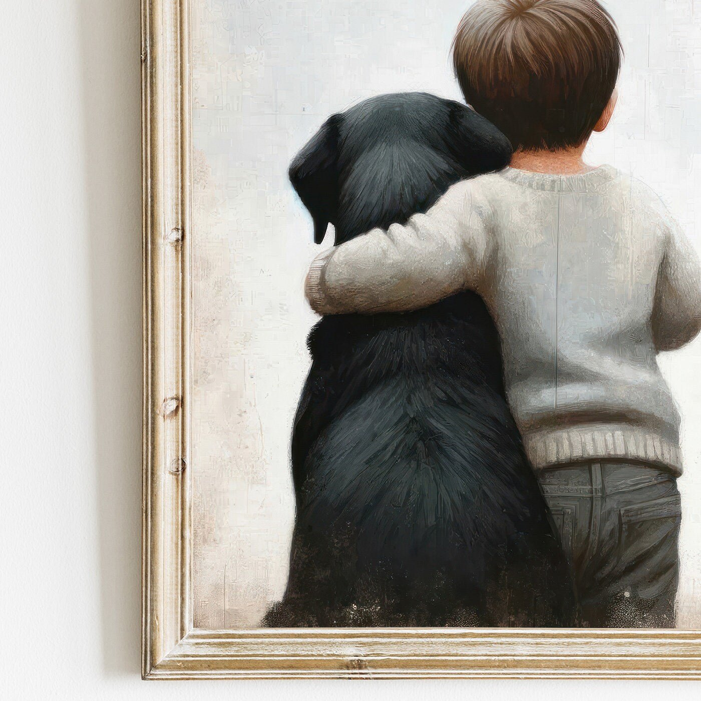 Black Labrador Retriever Nursery Decor, Boy & Dog Art Print, Puppy Decor - WildfieldPrints
