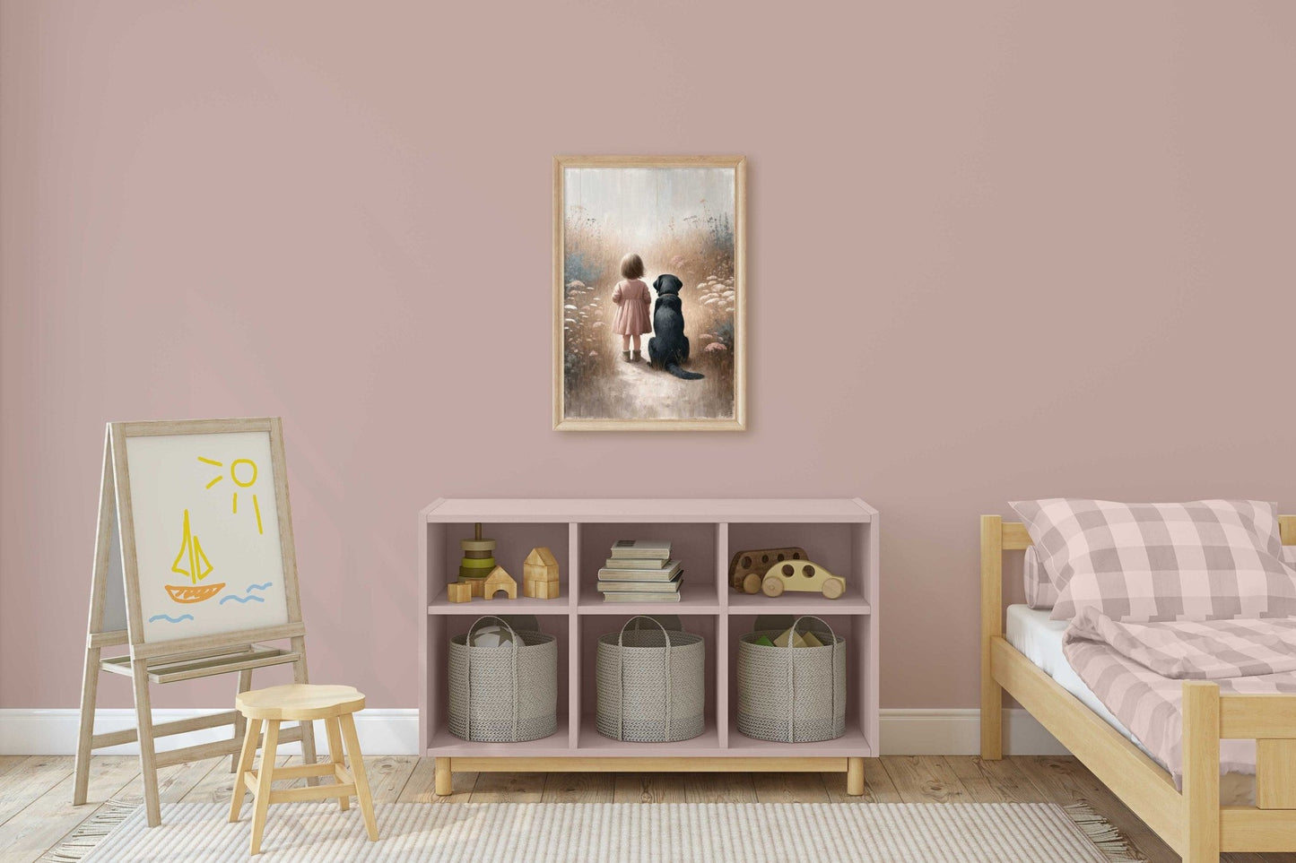 Black Labrador Retriever Nursery Decor, Girl & Dog Art Print, Dog Wall Art - WildfieldPrints