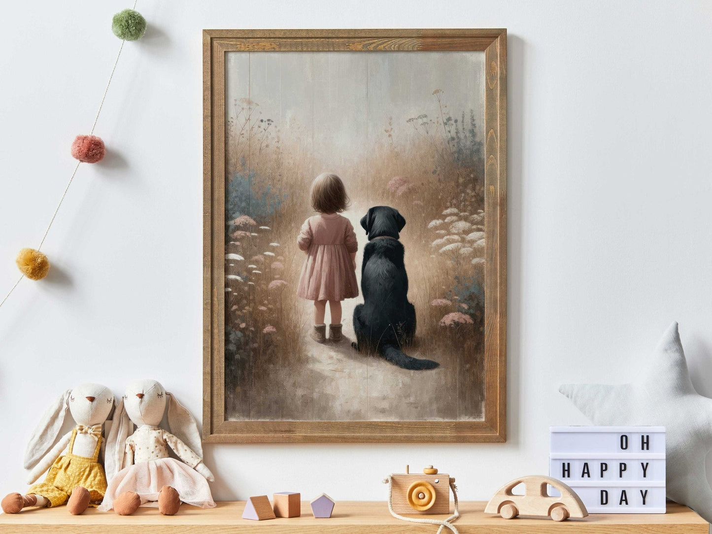 Black Labrador Retriever Nursery Decor, Girl & Dog Art Print, Dog Wall Art - WildfieldPrints
