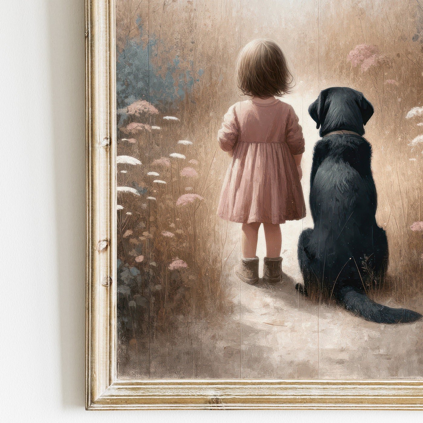 Black Labrador Retriever Nursery Decor, Girl & Dog Art Print, Dog Wall Art - WildfieldPrints