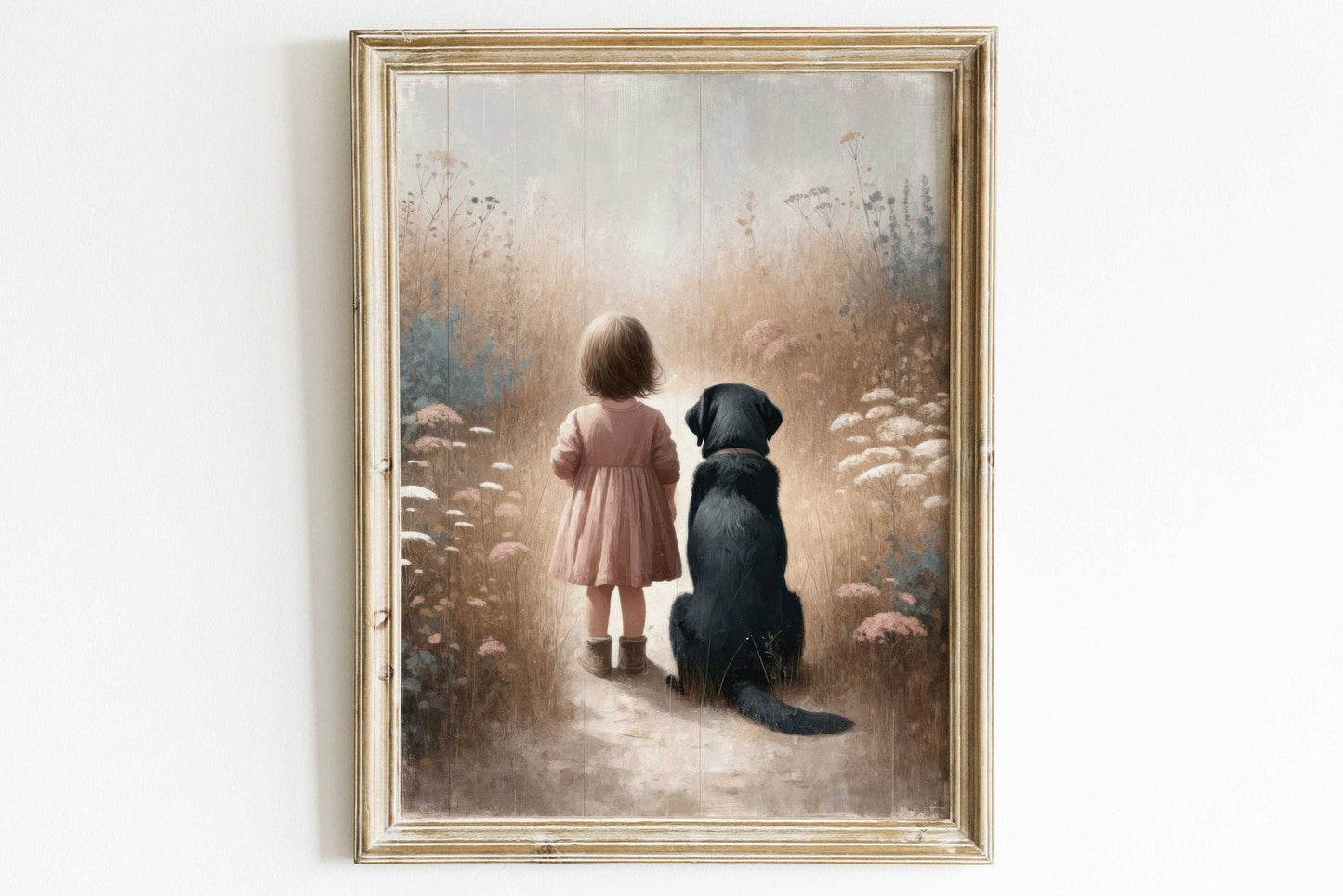 Black Labrador Retriever Nursery Decor, Girl & Dog Art Print, Dog Wall Art - WildfieldPrints