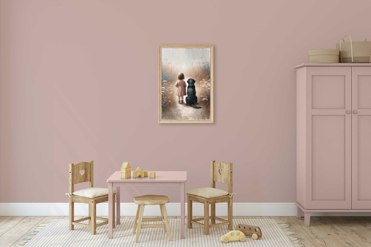 Black Labrador Retriever Nursery Decor, Girl & Dog Art Print, Dog Wall Art - WildfieldPrints