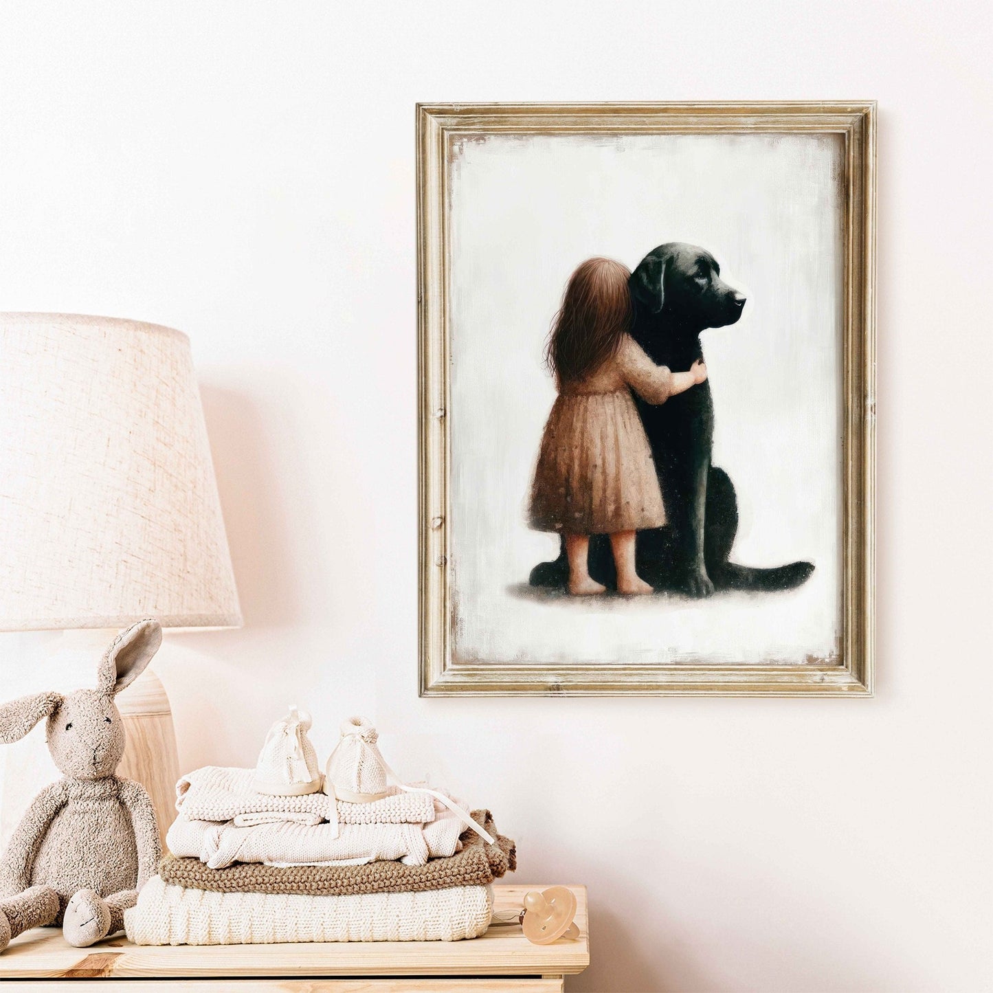 Black Labrador Retriever Nursery Decor, Girl & Dog Art Print, Puppy Wall Art - WildfieldPrints