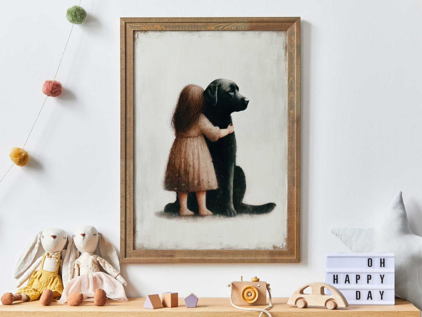 Black Labrador Retriever Nursery Decor, Girl & Dog Art Print, Puppy Wall Art - WildfieldPrints