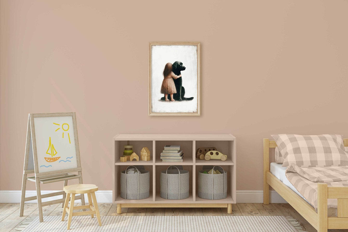 Black Labrador Retriever Nursery Decor, Girl & Dog Art Print, Puppy Wall Art - WildfieldPrints