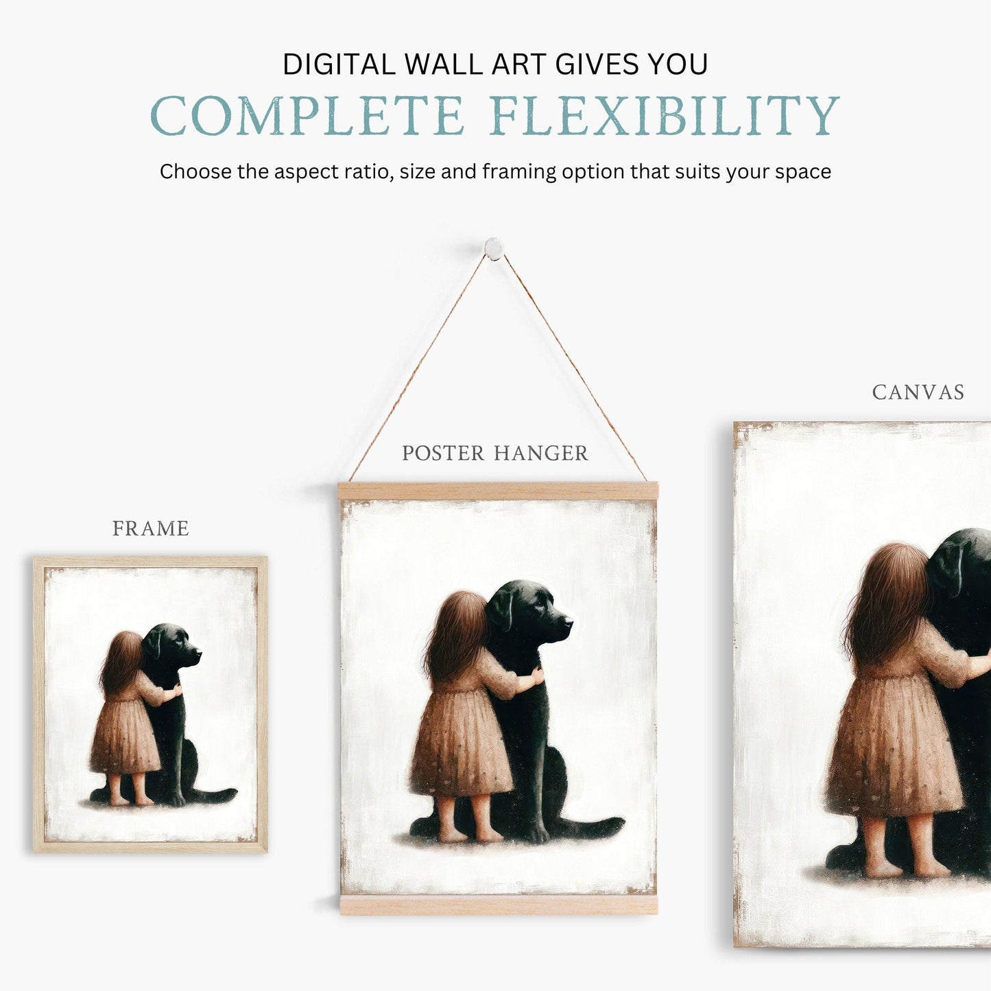 Black Labrador Retriever Nursery Decor, Girl & Dog Art Print, Puppy Wall Art - WildfieldPrints