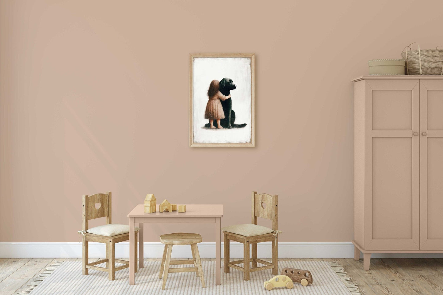 Black Labrador Retriever Nursery Decor, Girl & Dog Art Print, Puppy Wall Art - WildfieldPrints