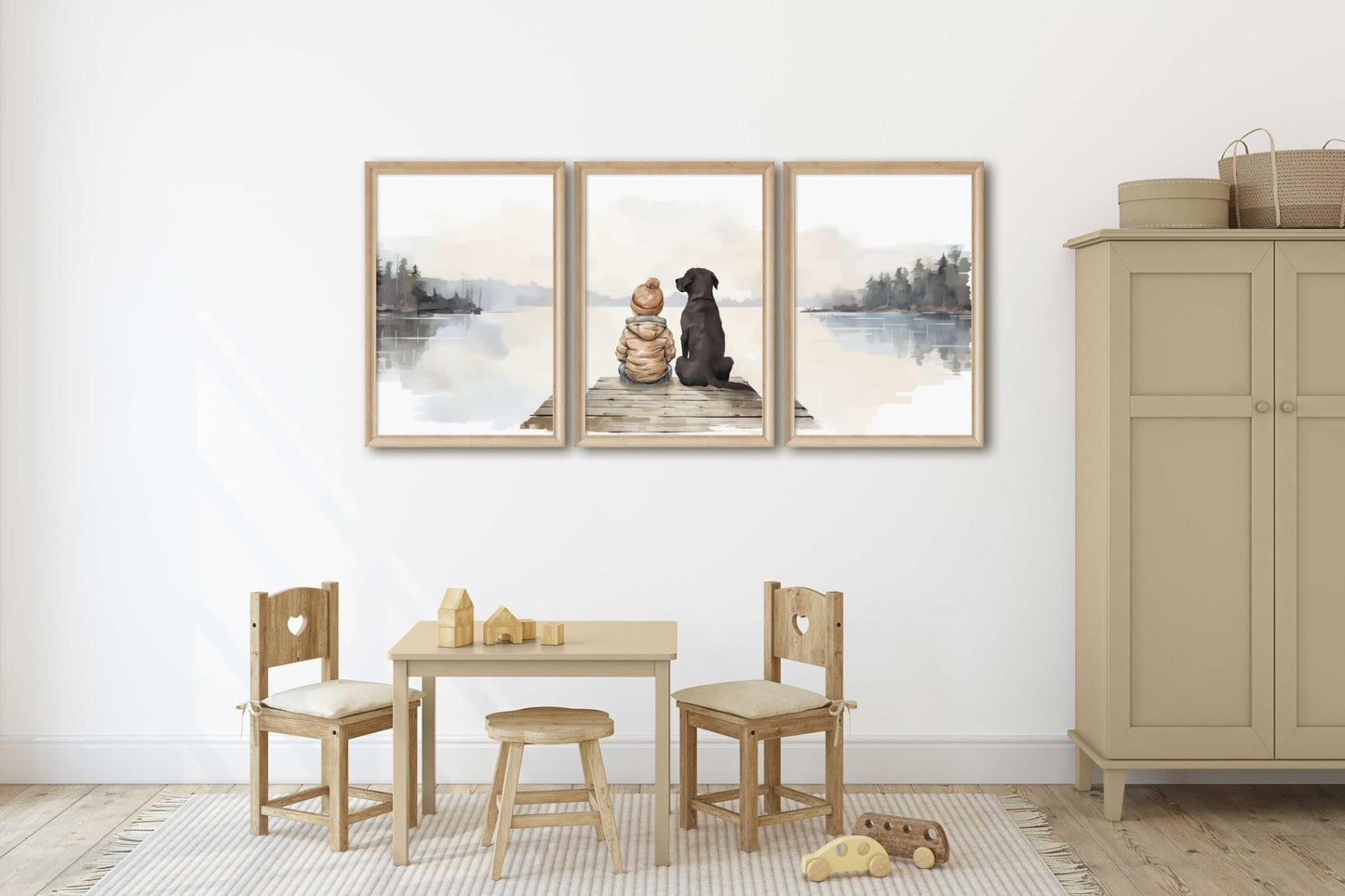 Black Labrador Wall Art, Boy & Dog Painting, Labrador Mom Gift - WildfieldPrints
