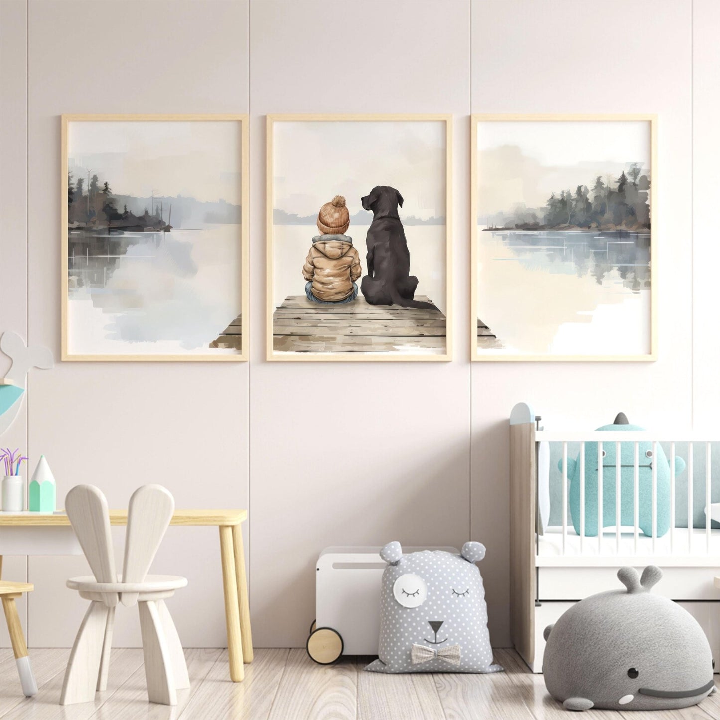 Black Labrador Wall Art, Boy & Dog Painting, Labrador Mom Gift - WildfieldPrints