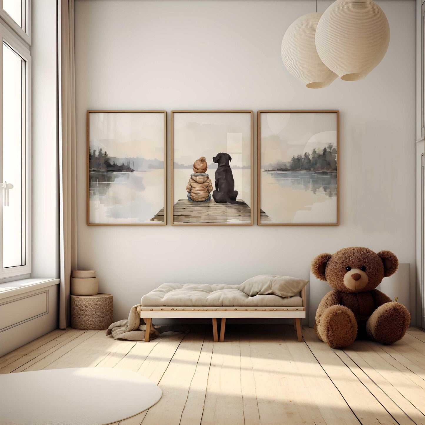 Black Labrador Wall Art, Boy & Dog Painting, Labrador Mom Gift - WildfieldPrints
