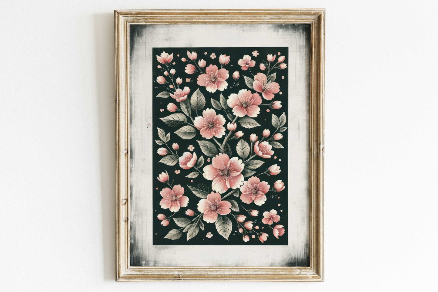 Black & Pink Floral Prints, Farmhouse Decor, Dark Wall Decor - WildfieldPrints