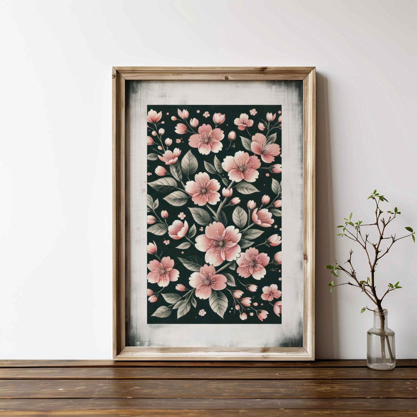 Black & Pink Floral Prints, Farmhouse Decor, Dark Wall Decor - WildfieldPrints