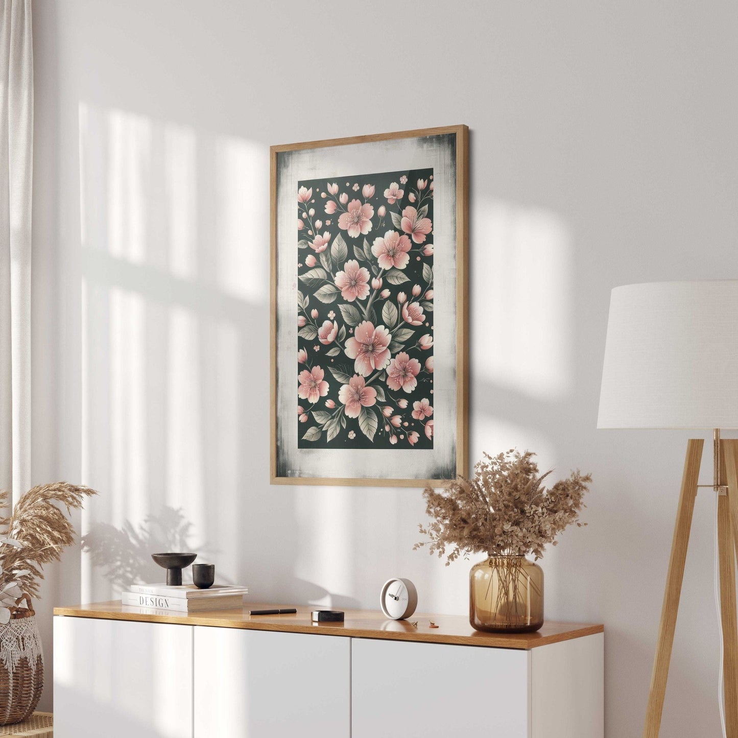 Black & Pink Floral Prints, Farmhouse Decor, Dark Wall Decor - WildfieldPrints