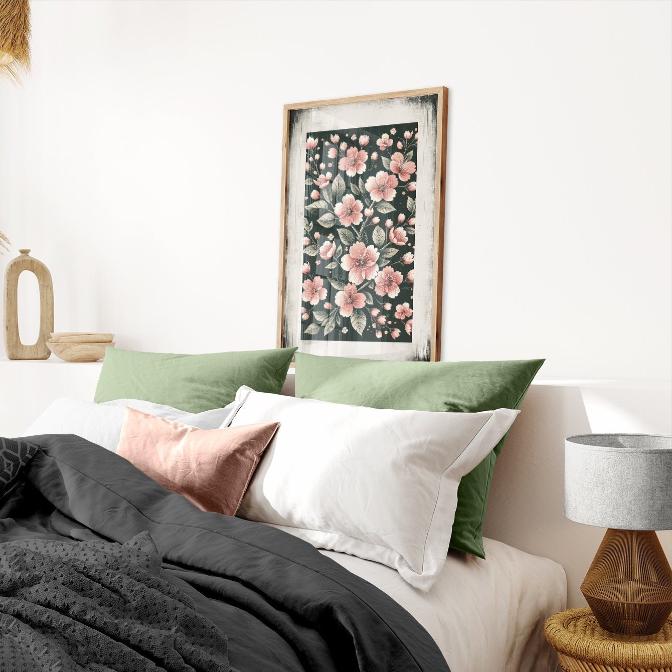 Black & Pink Floral Prints, Farmhouse Decor, Dark Wall Decor - WildfieldPrints