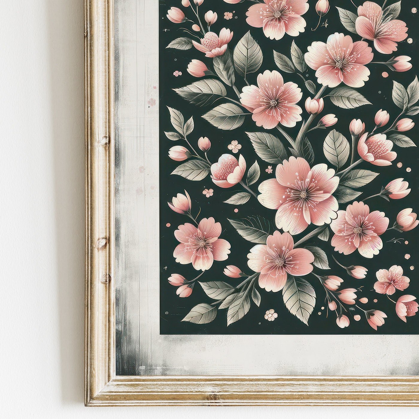 Black & Pink Floral Prints, Farmhouse Decor, Dark Wall Decor - WildfieldPrints