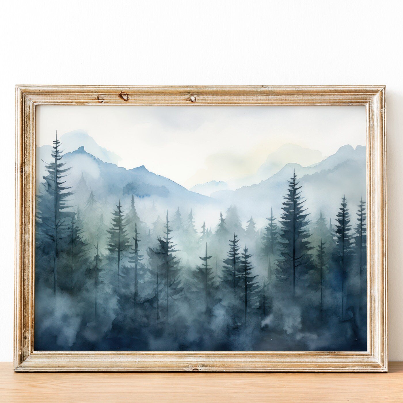 Blue Forest Prints, Watercolor Landscape Decor, Nature Wall Art - WildfieldPrints