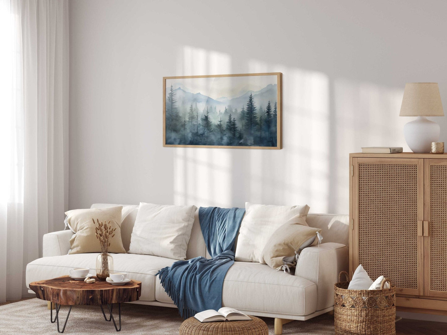 Blue Forest Prints, Watercolor Landscape Decor, Nature Wall Art - WildfieldPrints