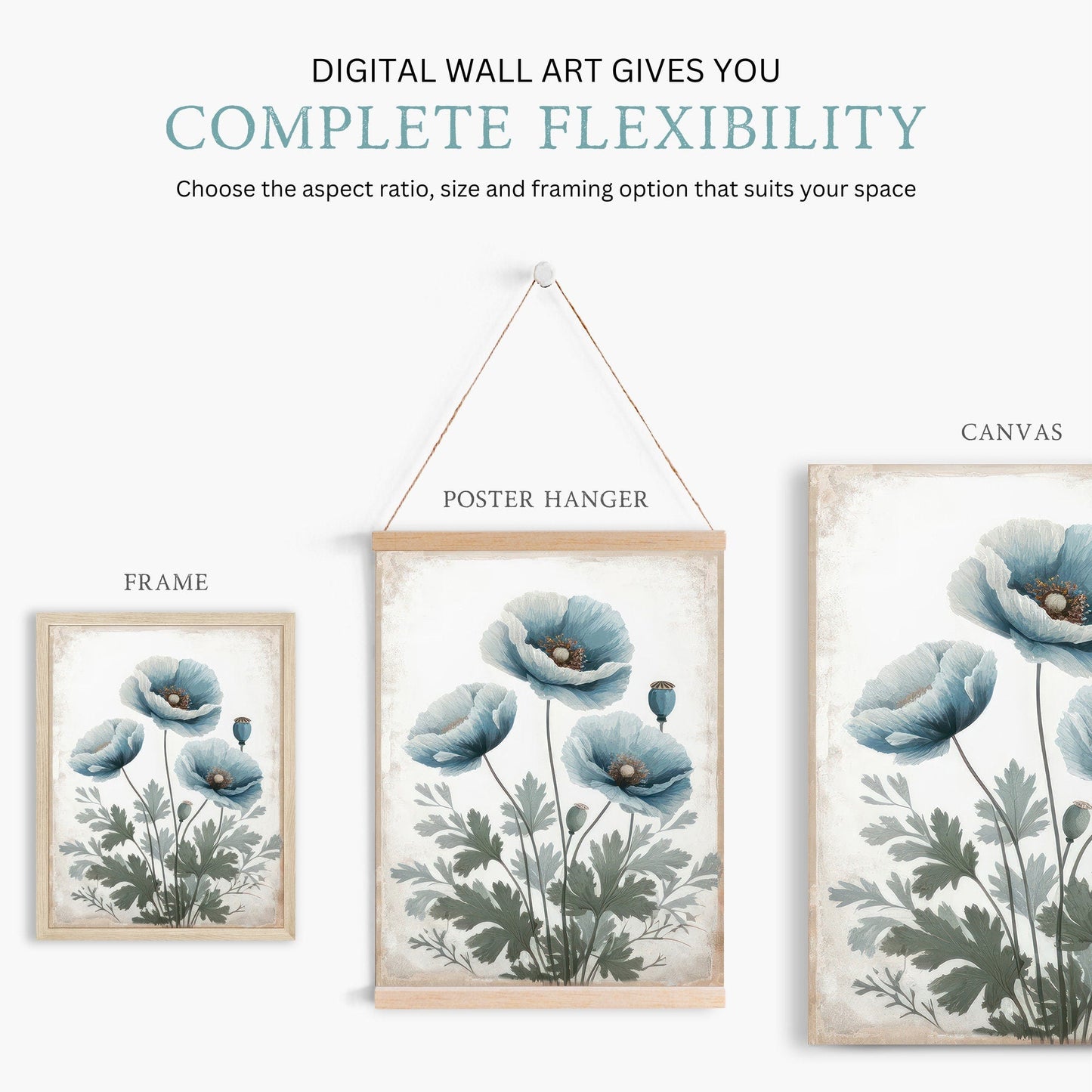 Blue Himalayan Poppy Flower Paintings, Floral Wall Decor, Floral Art - WildfieldPrints