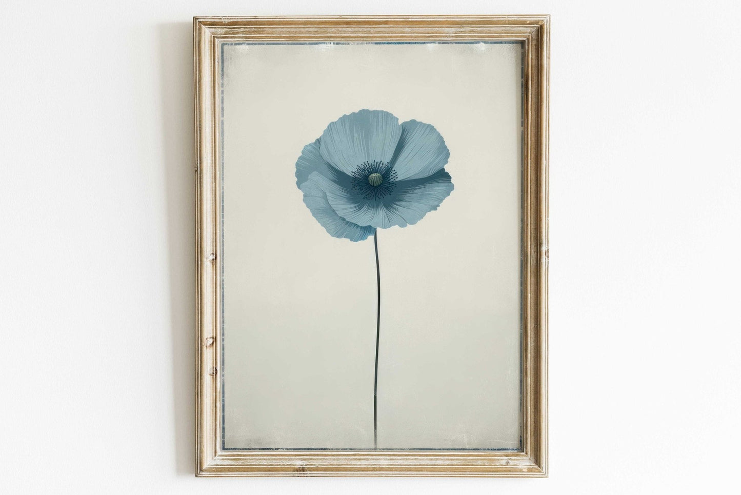 Blue Himalayan Poppy Flower Print, Vintage Minimalist Wall Decor, Floral Art - WildfieldPrints