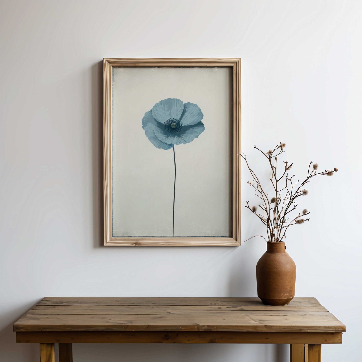 Blue Himalayan Poppy Flower Print, Vintage Minimalist Wall Decor, Floral Art - WildfieldPrints