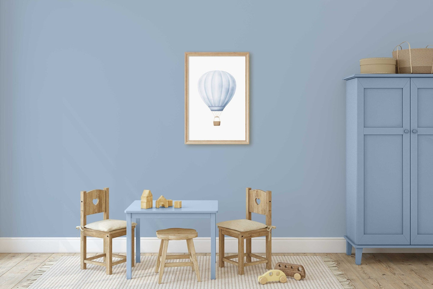 Blue Hot Air Balloon Nursery Decor, Pastel Wall Art for Boys - WildfieldPrints