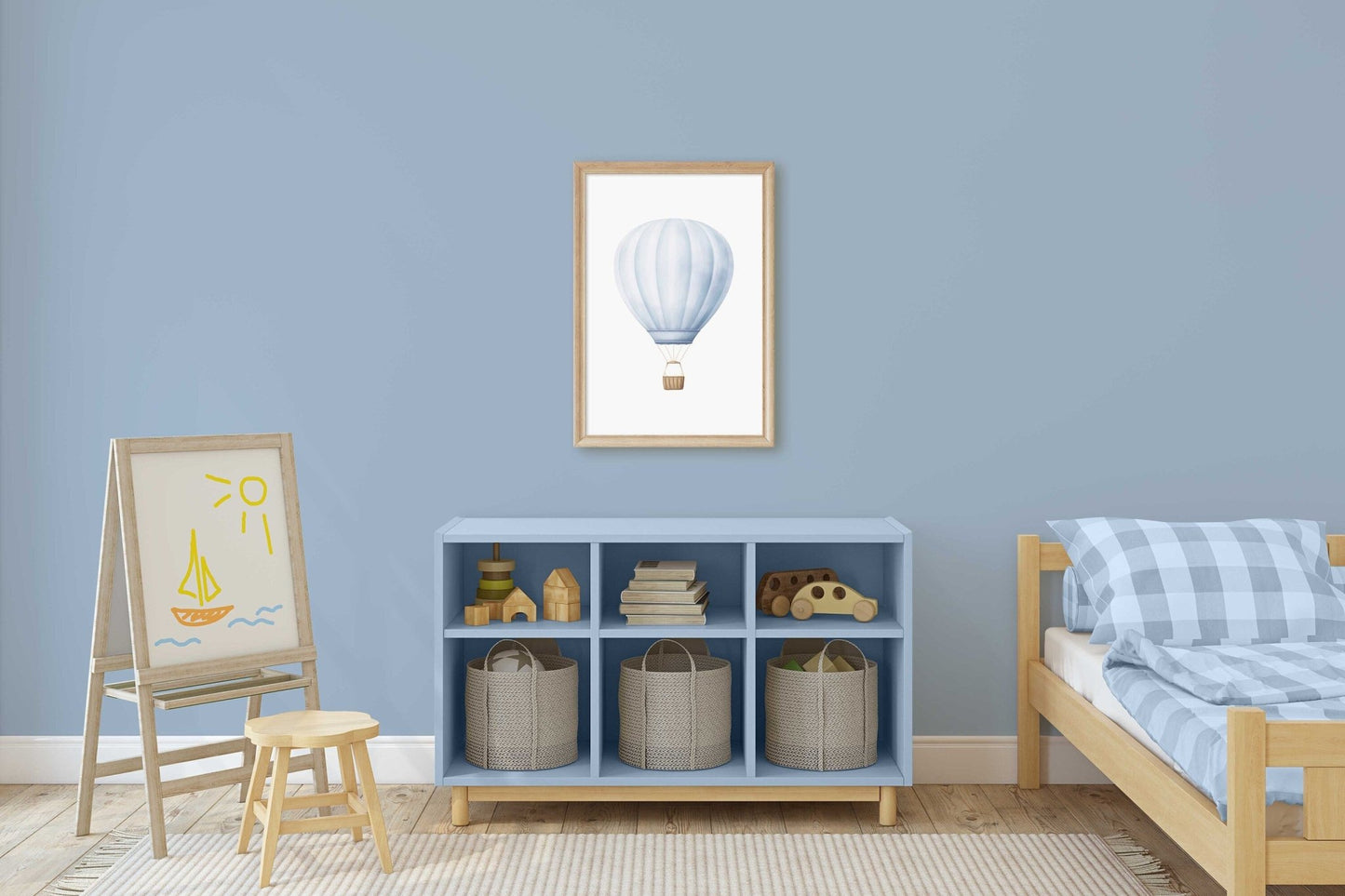 Blue Hot Air Balloon Nursery Decor, Pastel Wall Art for Boys - WildfieldPrints